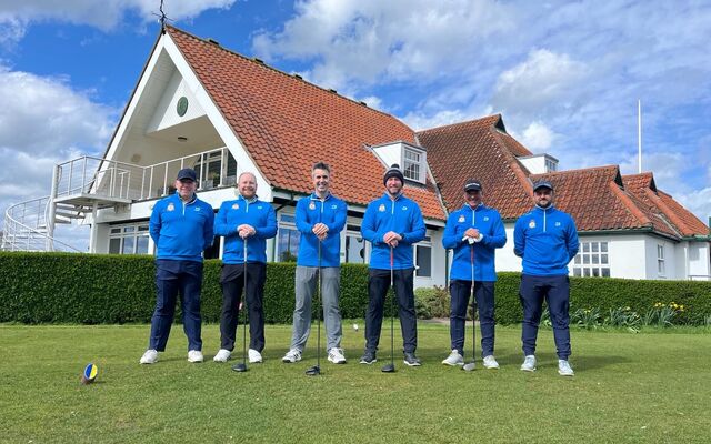 RAF Honington Golf Team posing holding their clubs