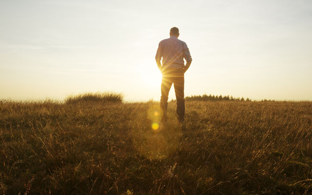 Man gazing into sunset