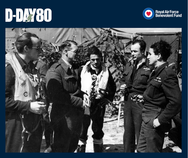 Group Captain AG Malan (second from left), Commanding Officer of 145 (Free French) Wing discusses the operational situation on the morning of 'D-Day' with some of his pilots at Merston, Sussex. On the left stands Free French pilot, Lieutenant Raoul Duval; second from the right is the Wing Leader, Wing Commander WV Crawford-Compton; third right is Commandant C Martell, Commanding Officer of 341 (Free French) Squadron.
