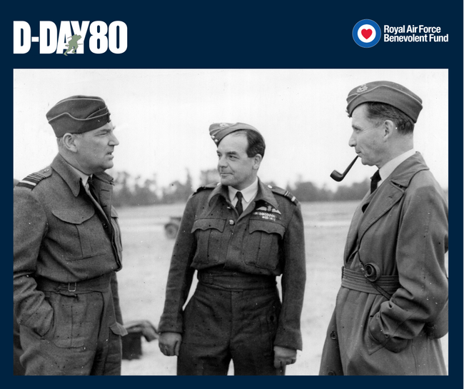 Air Marshal Sir Arthur Coningham, Air Officer Commanding-in-Chief 2nd Tactical Air Force (left), and Air Vice Marshal Harry Broadhurst, Air Officer Commanding 83 Group (centre), confer with Air Chief Marshal Sir Arthur Tedder, Deputy Supreme Commander Allied Expeditionary Forces, at B2/Bazenville during the latter's visit on 29 June 1944