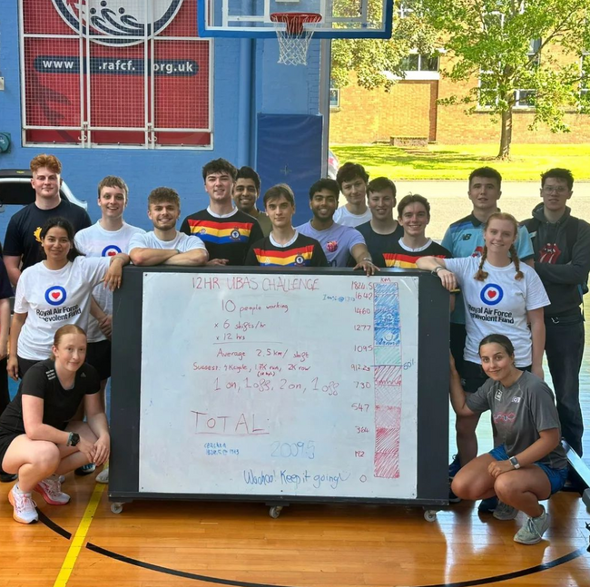 Group standing with their scoreboard