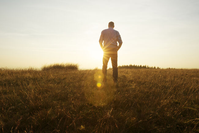 Man gazing into sunset